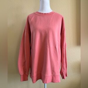 Lululemon Coral Pink Crew Neck Terry Cotton Sweatshirt Size 12 Casual Relaxed